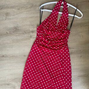 Polka dot red halter dress